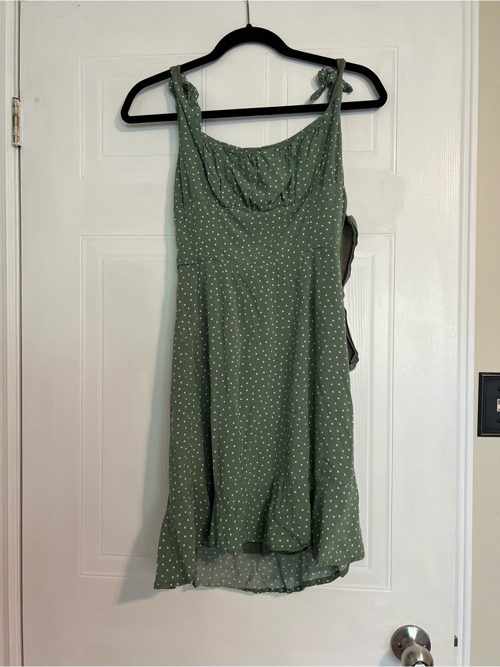 Green Polka Dot Tie-Shoulder Mini Dress